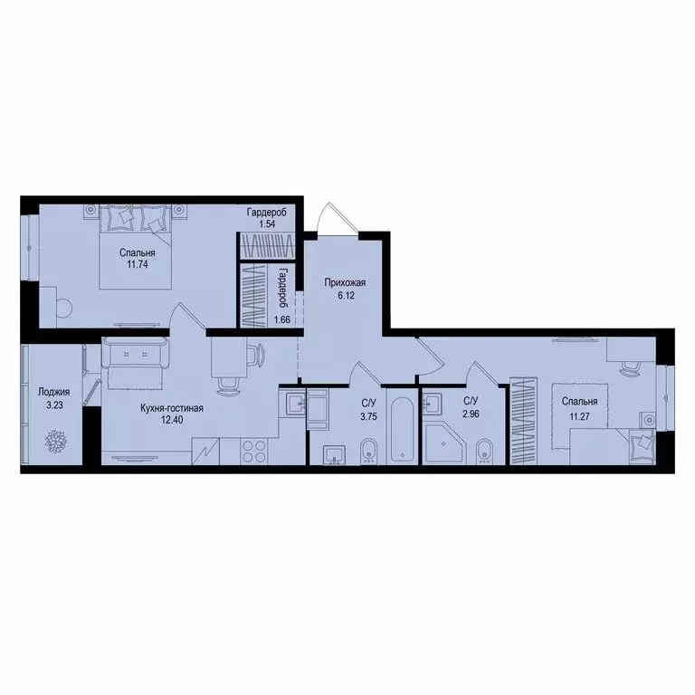 2-комнатная квартира: Всеволожский район, Заневское городское ... - Фото 1