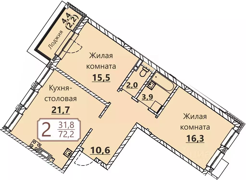 2-к кв. Чувашия, Чебоксары ул. Герцена, поз3 (72.2 м) - Фото 1