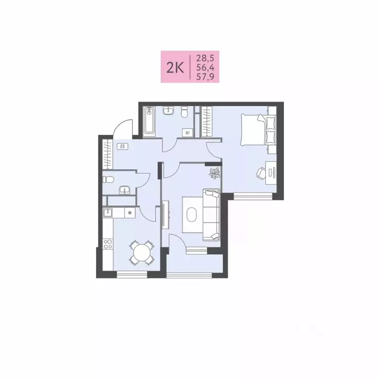 2-к кв. Пермский край, Пермь ул. Левченко, 8 (57.9 м) - Фото 2