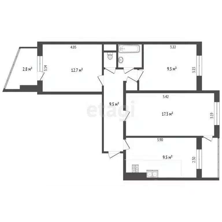 3-к кв. Крым, Симферополь ул. Лермонтова (66.1 м) - Фото 2