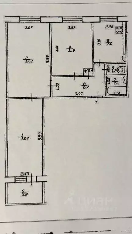 3-к кв. Башкортостан, Уфа Бакалинская ул., 66/1 (60.4 м) - Фото 2