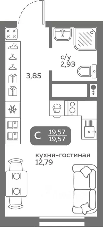 Студия Тюменская область, Тюмень ул. Вадима Бованенко, 10 (19.57 м) - Фото 0
