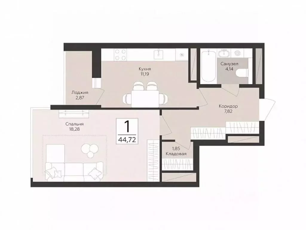 1-к кв. Самарская область, Самара  (44.72 м) - Фото 1