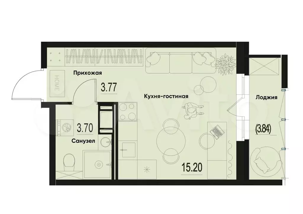 Квартира-студия, 23,8 м, 12/12 эт. - Фото 0