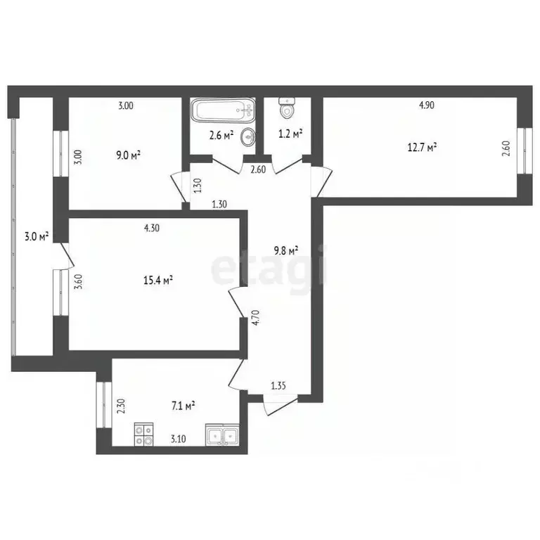 3-к кв. Мордовия, Саранск ул. Гагарина, 89 (57.8 м) - Фото 2