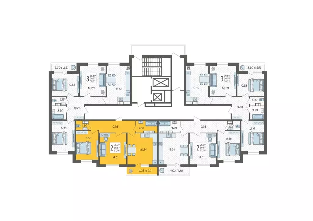 2-комнатная квартира: Краснодар, ЖК Смородина (57.78 м) - Фото 2