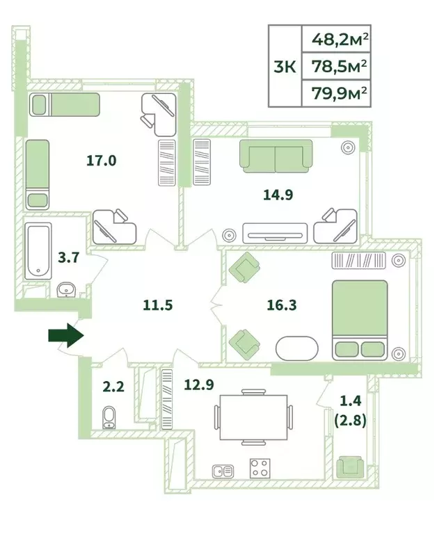 3-к кв. Крым, Симферопольский район, с. Мирное ул. Крымской Весны ... - Фото 1
