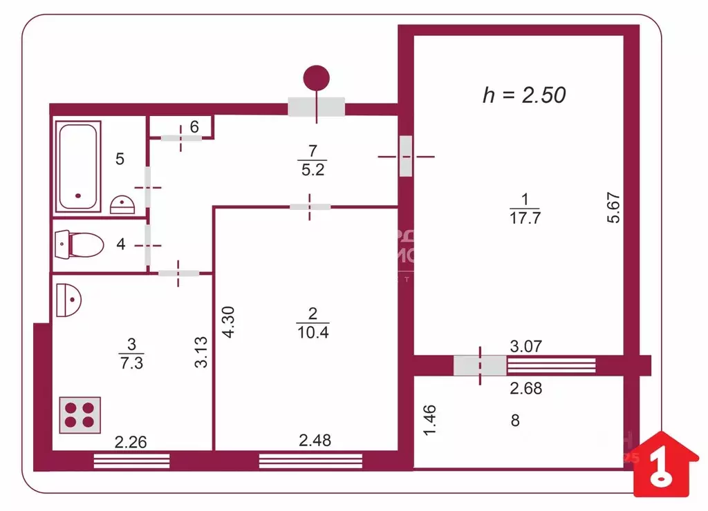 2-к кв. Омская область, Омск просп. Мира, 106А (44.1 м) - Фото 2