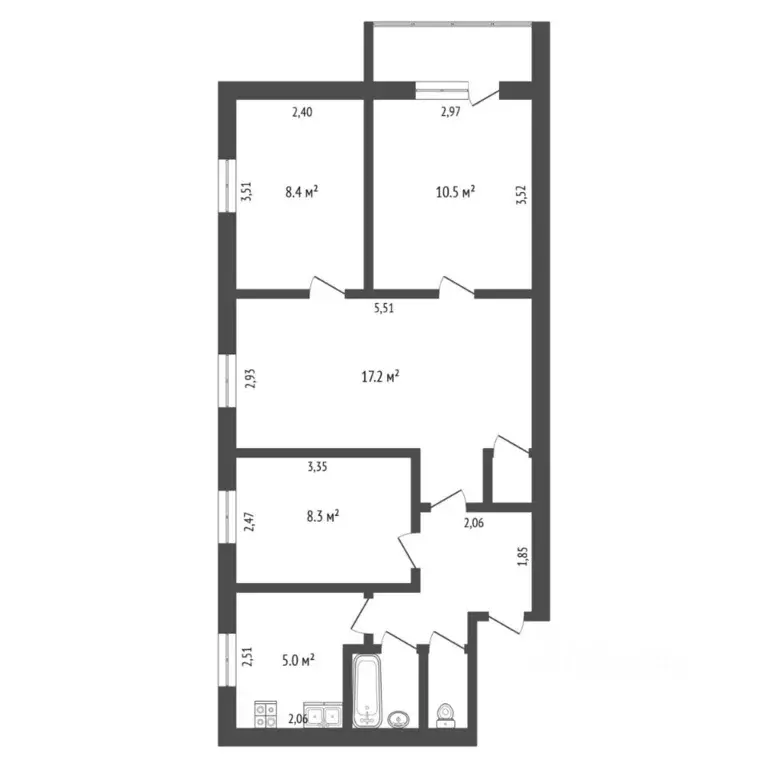 4-к кв. Тюменская область, Тюмень ул. Рационализаторов, 19 (59.7 м) - Фото 2