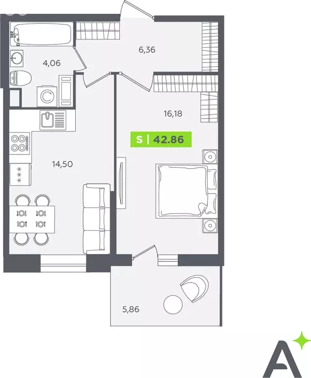 1-комнатная квартира: Кудрово, Солнечная улица, 10к1 (42.5 м) - Фото 1