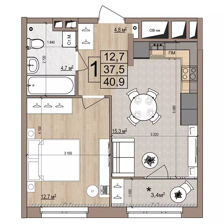 1-комнатная квартира: Жуковский, жилой комплекс Гранд Комфорт (40.9 м) - Фото 1