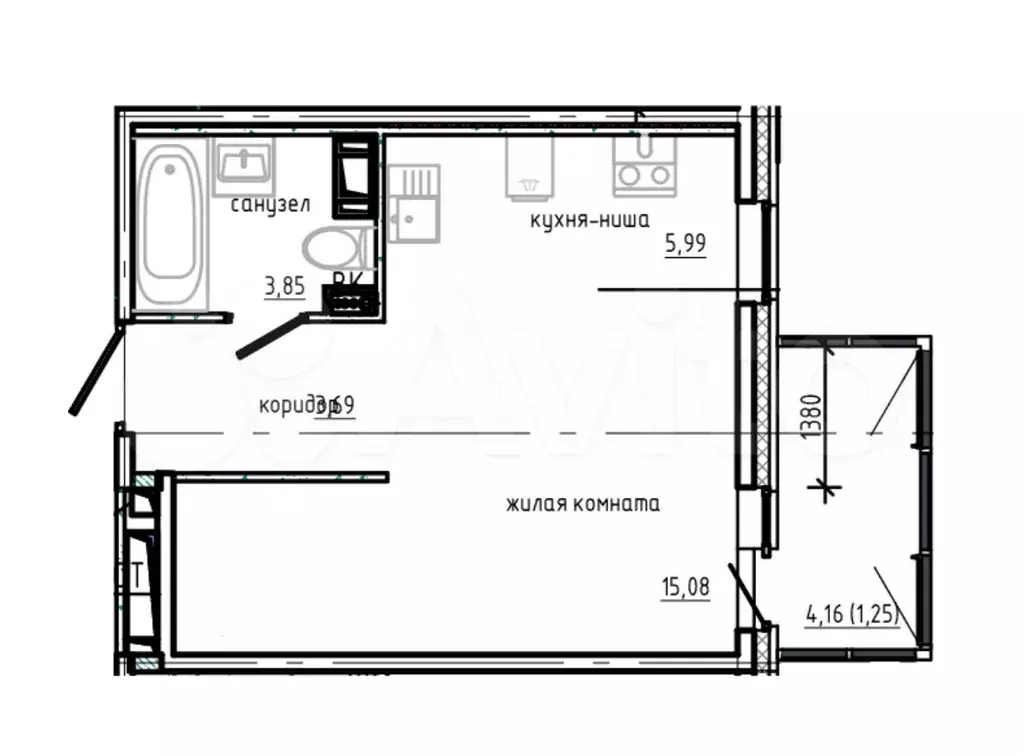 Квартира-студия, 29,9 м, 2/9 эт. - Фото 0