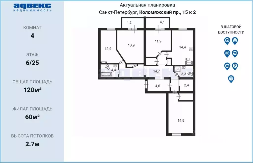 4-к кв. Санкт-Петербург Коломяжский просп., 15к2 (120.0 м) - Фото 2