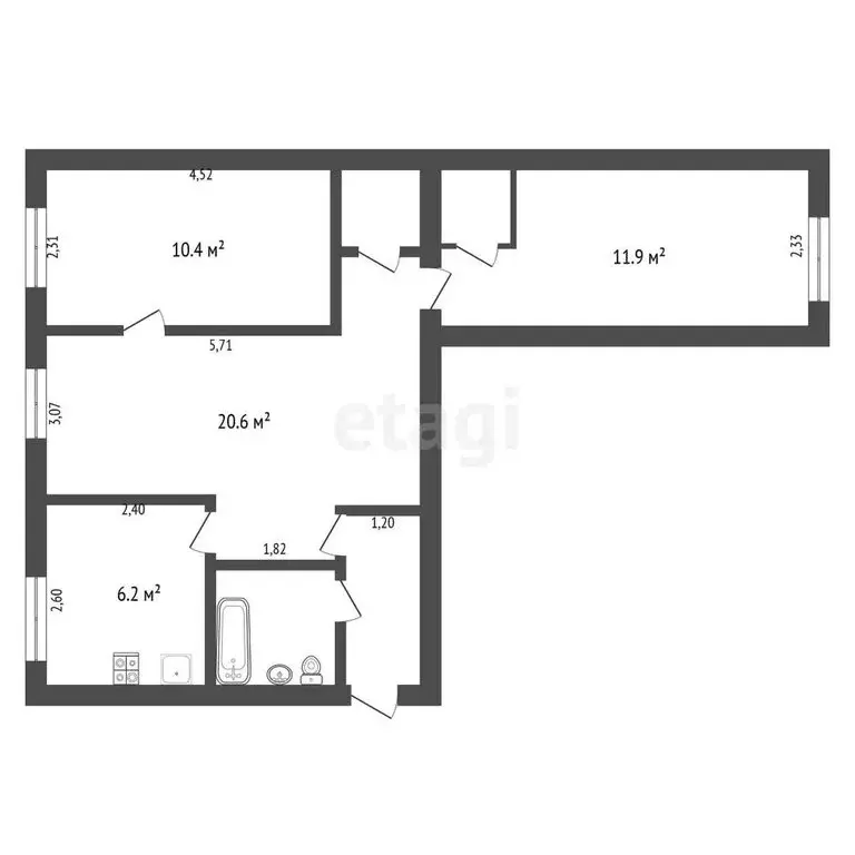 3-комнатная квартира: Балабаново, Лесная улица, 7 (57 м) - Фото 0