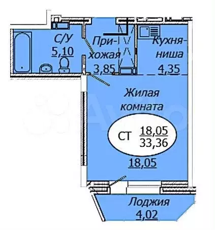 Квартира-студия, 33,4 м, 2/25 эт. - Фото 0