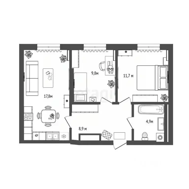 2-к кв. Тюменская область, Тюмень Новгородская ул., 22 (53.0 м) - Фото 2