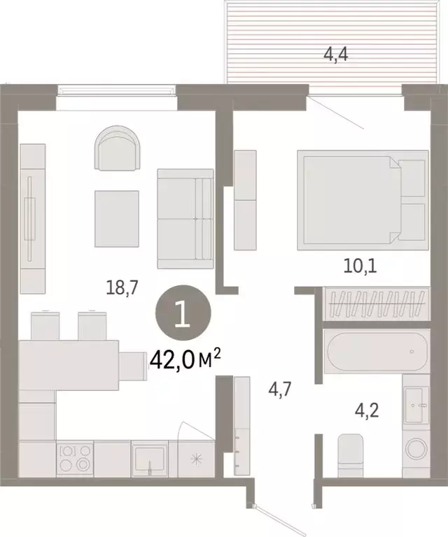 1-комнатная квартира: Омск, Кировский округ (42 м) - Фото 1