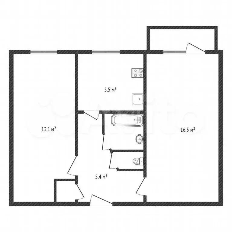 2-к. квартира, 43,8 м, 2/5 эт. - Фото 1