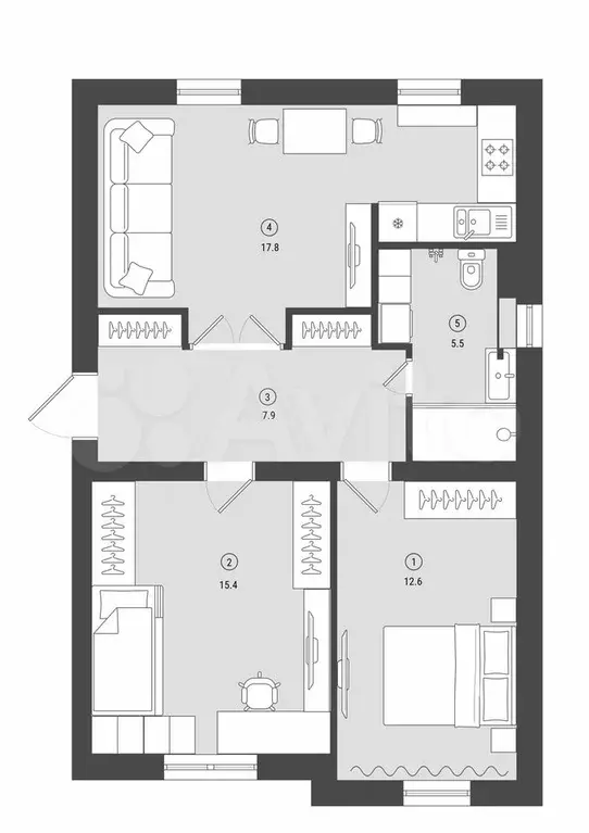 2-к. квартира, 63 м, 2/4 эт. - Фото 0