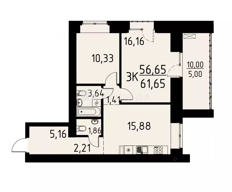 3-к кв. Томская область, Томский район, д. Кисловка, Северный мкр ул. ... - Фото 2