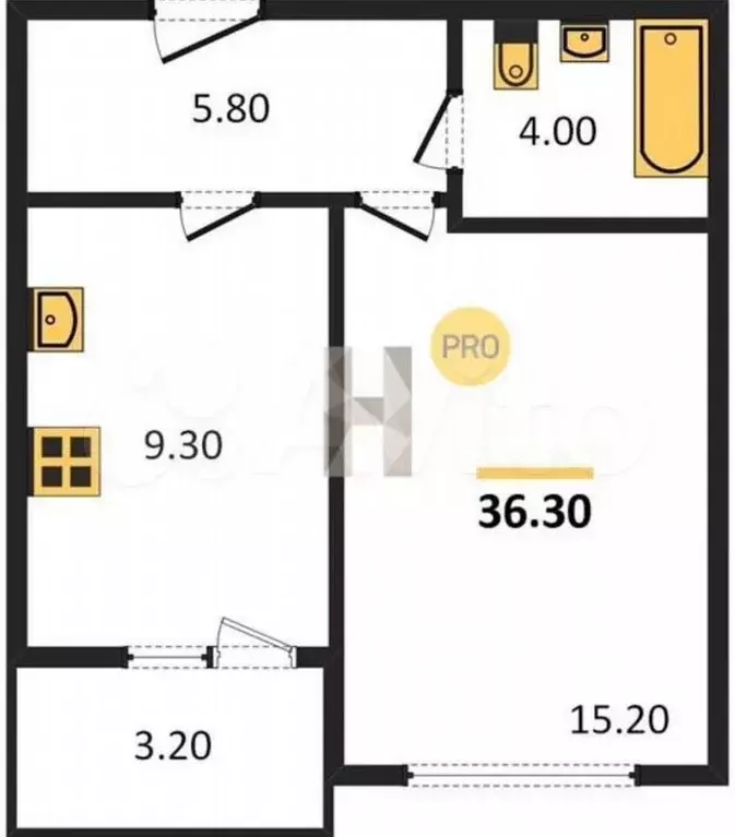 1-к. квартира, 36,3 м, 2/9 эт. - Фото 0