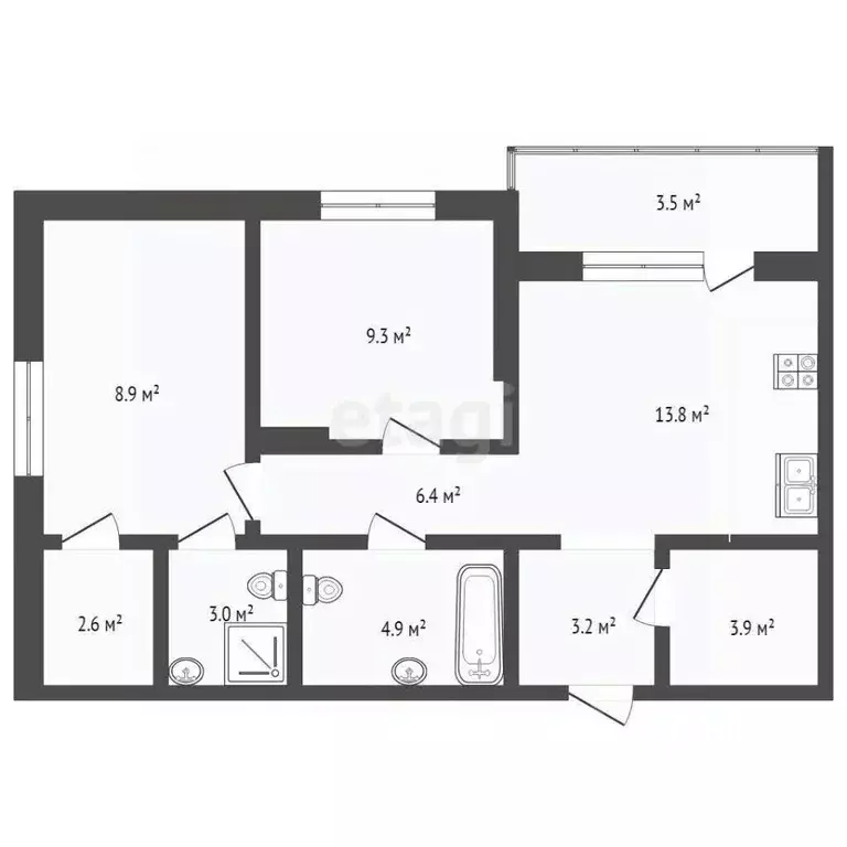 2-к кв. Тюменская область, Тюмень ул. Республики, 204к17 (58.65 м) - Фото 2