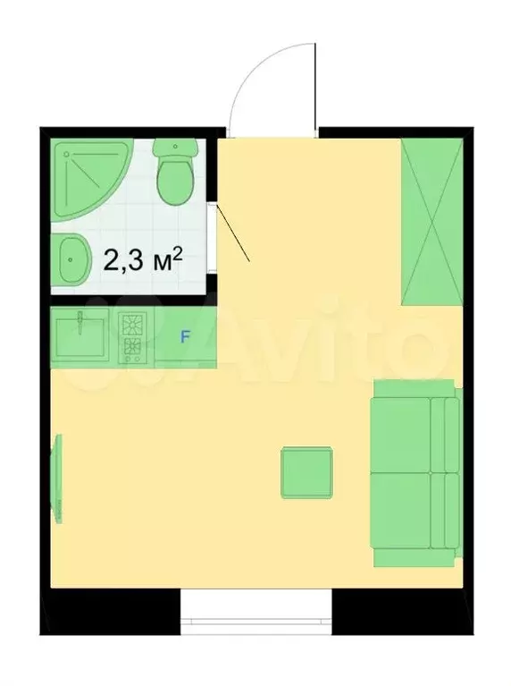 Квартира-студия, 14,2 м, 2/12 эт. - Фото 0