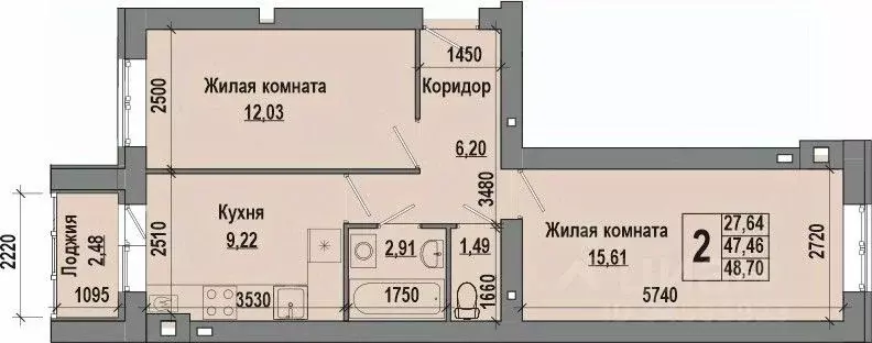 2-к кв. волгоградская область, волгоград долина-2 жилрайон, (48.7 м) - Фото 0