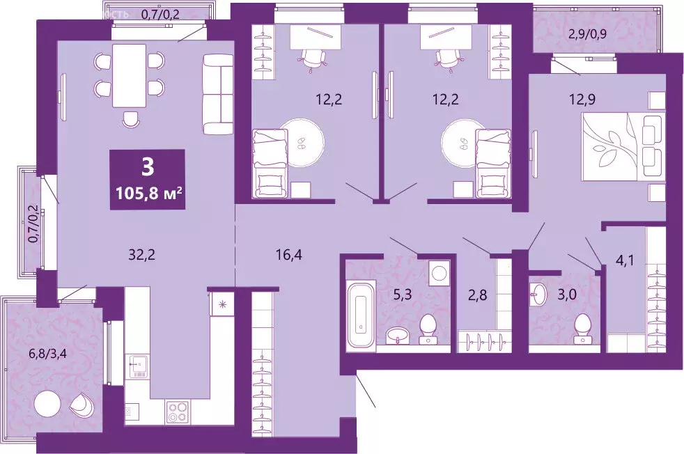 3-комнатная квартира: Калининград, Байкальская улица, 1к6 (108.1 м) - Фото 2