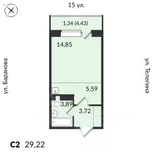 1-к кв. удмуртия, ижевск 15-я ул, 13 (29.22 м) - Фото 0