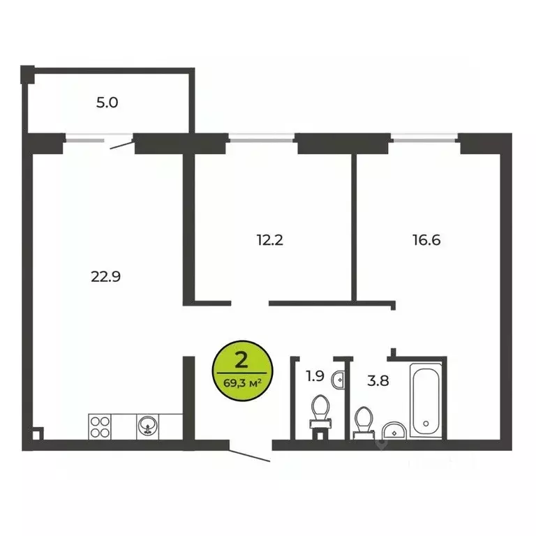 2-к кв. Брянская область, Брянск ул. Ильи Иванова, 3А (68.6 м) - Фото 1