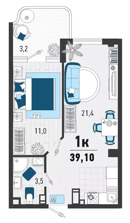 1-к квартира, 37.2 м - Фото 0