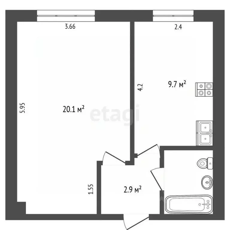 1-к кв. Татарстан, Набережные Челны 3-й комплекс, 15 (35.0 м) - Фото 1