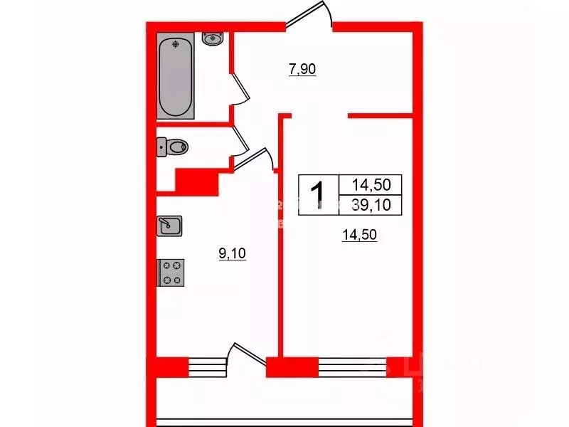 1-к кв. Санкт-Петербург Хасанская ул., 10к2 (39.1 м) - Фото 1