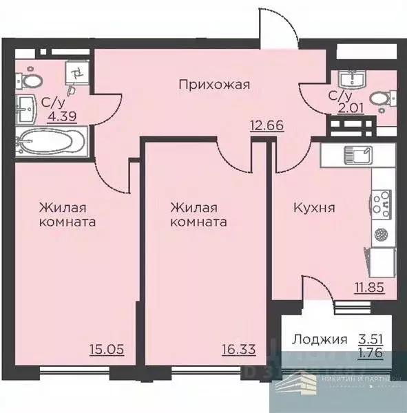 2-к кв. Воронежская область, Воронеж ул. Ломоносова, 116Б (64.0 м) - Фото 0