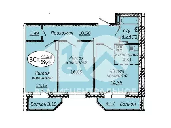 3-комнатная квартира: Новосибирск, улица Добролюбова, 16/1 (65.62 м) - Фото 0