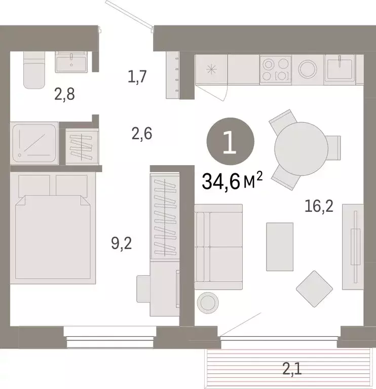 1-комнатная квартира: Новосибирск, квартал Лебедевский (34.6 м) - Фото 1