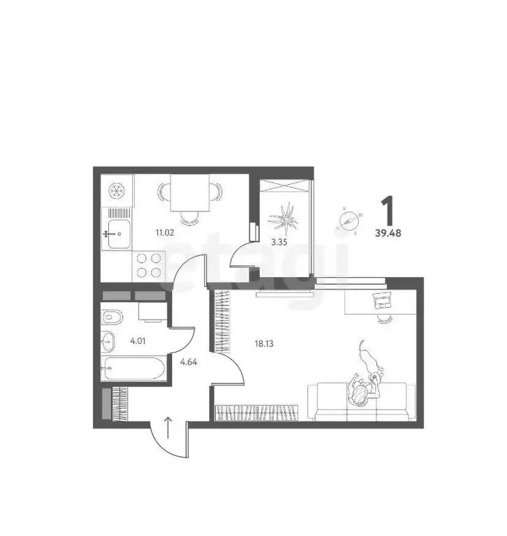 1-комнатная квартира: Липецк, улица Перова, 2 (39.48 м) - Фото 0