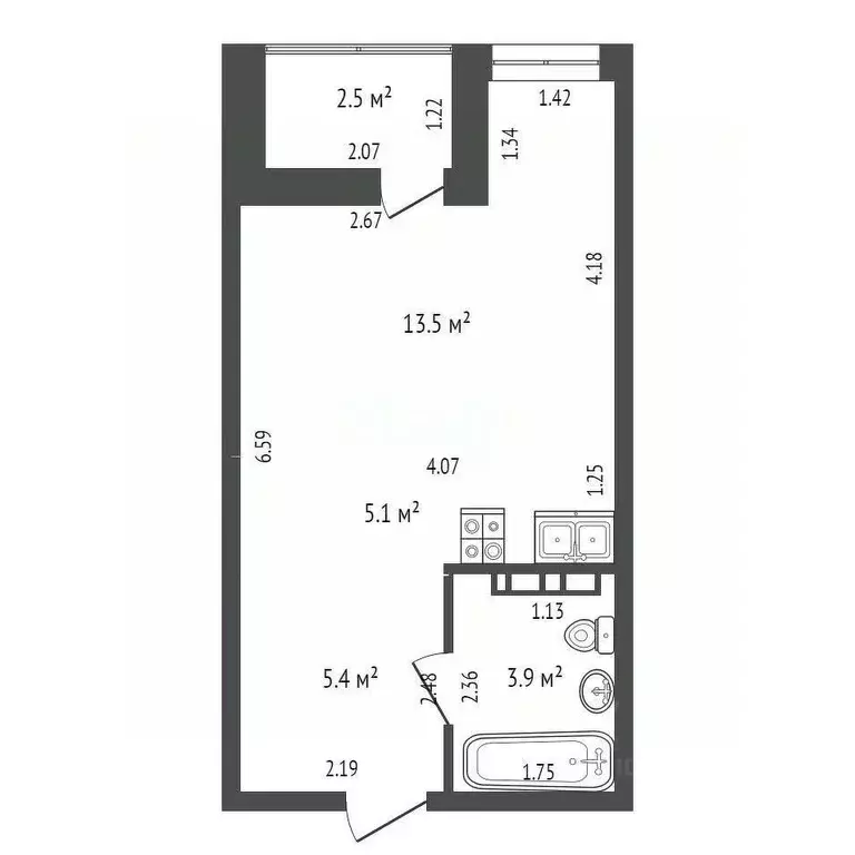 Студия Ростовская область, Ростов-на-Дону Тибетская ул., 1Вс3 (30.0 м) - Фото 1