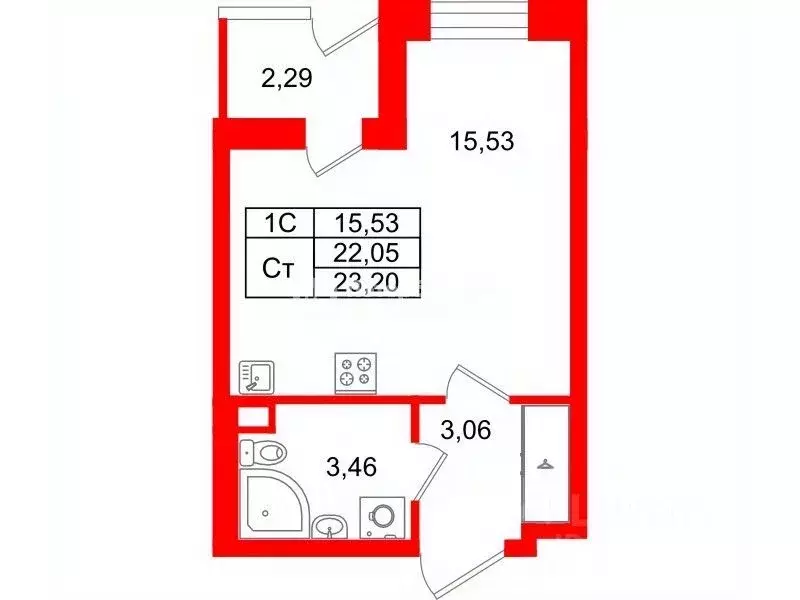 Студия Санкт-Петербург Пулковское ш., 95к3 (22.05 м) - Фото 1