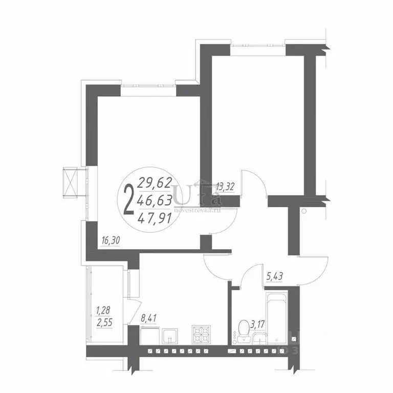 2-к кв. Башкортостан, Уфа ул. Ивана Спатара, 12 (48.0 м) - Фото 1