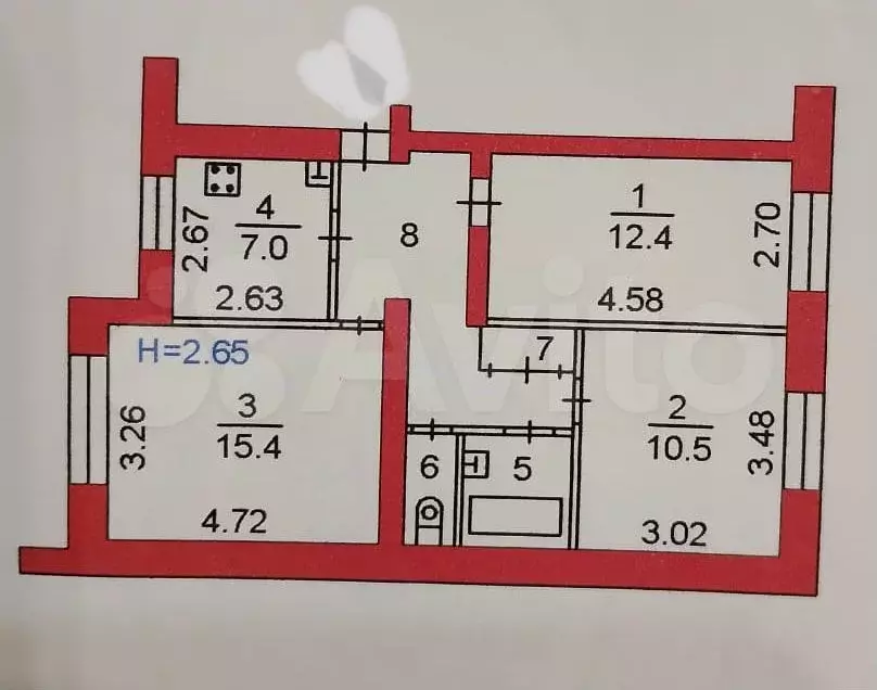 3-к. квартира, 59,4 м, 1/5 эт. - Фото 0