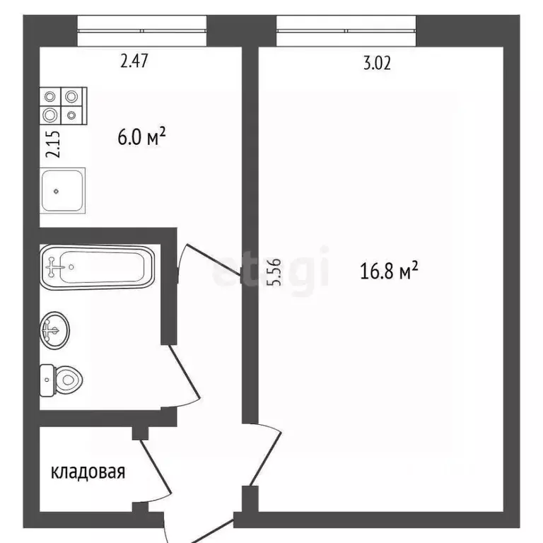 1-к кв. Тюменская область, Тюмень ул. Воровского, 25 (30.0 м) - Фото 2