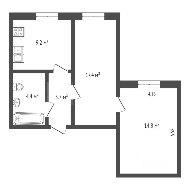 2-к кв. Тюменская область, Тюмень Олимпийская ул., 4 (49.5 м) - Фото 1