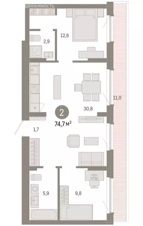 2-комнатная квартира: Новосибирск, квартал Лебедевский, 1/3 (74.7 м) - Фото 2