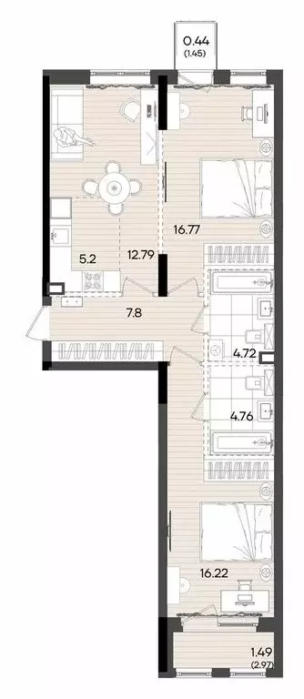 3-комнатная квартира: Казань, улица Аделя Кутуя, 180 (70.19 м) - Фото 2