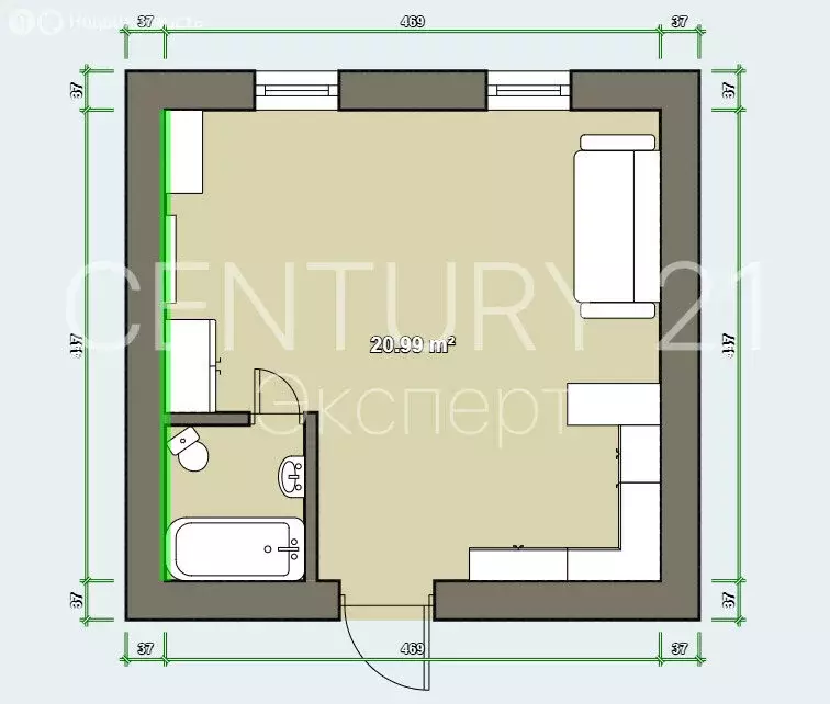 Квартира-студия: Калининград, улица Нахимова, 24 (21 м) - Фото 2
