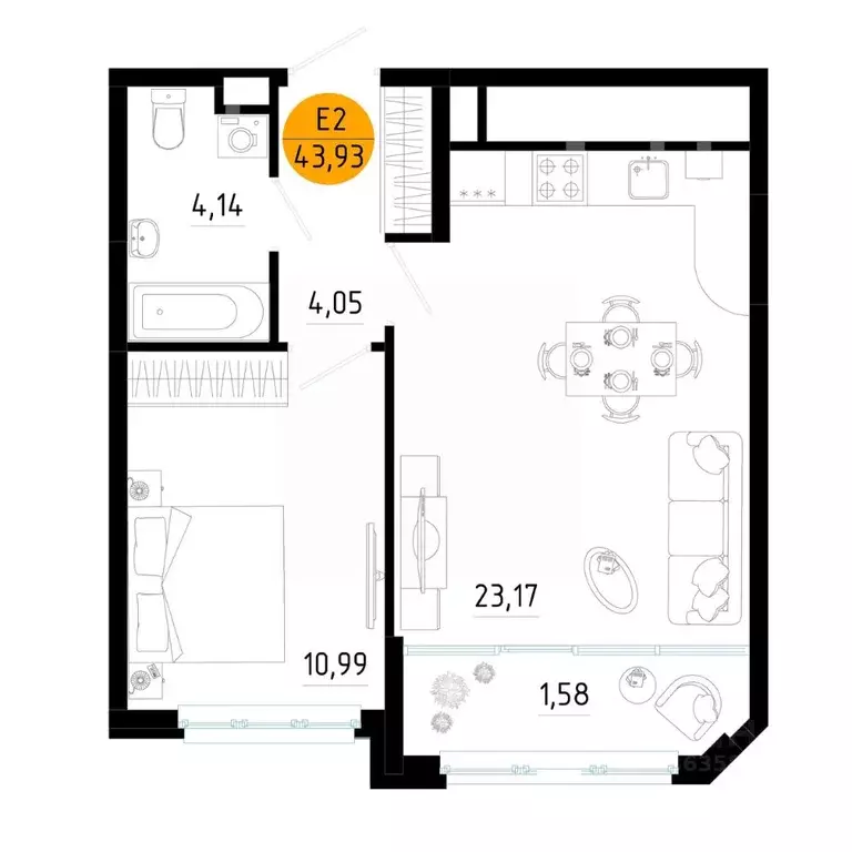 1-к кв. Рязанская область, Рязань ул. Земнухова (43.93 м) - Фото 1