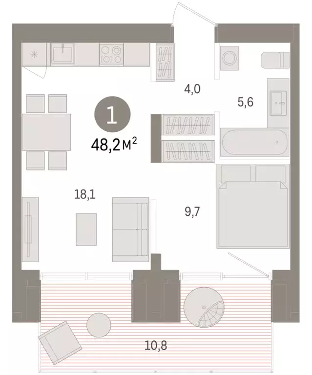 1-комнатная квартира: Новосибирск, улица Аэропорт, 90 (48.17 м) - Фото 1