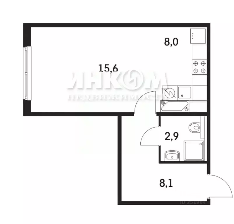 Студия Москва Варшавское ш., 141к13 (35.1 м) - Фото 1